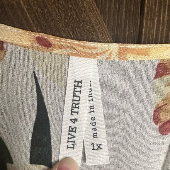 EUC•Live4Truth•1x•made in India•sheer•Hi LoCream color floral bell sleeve top - Picture 3 of 5